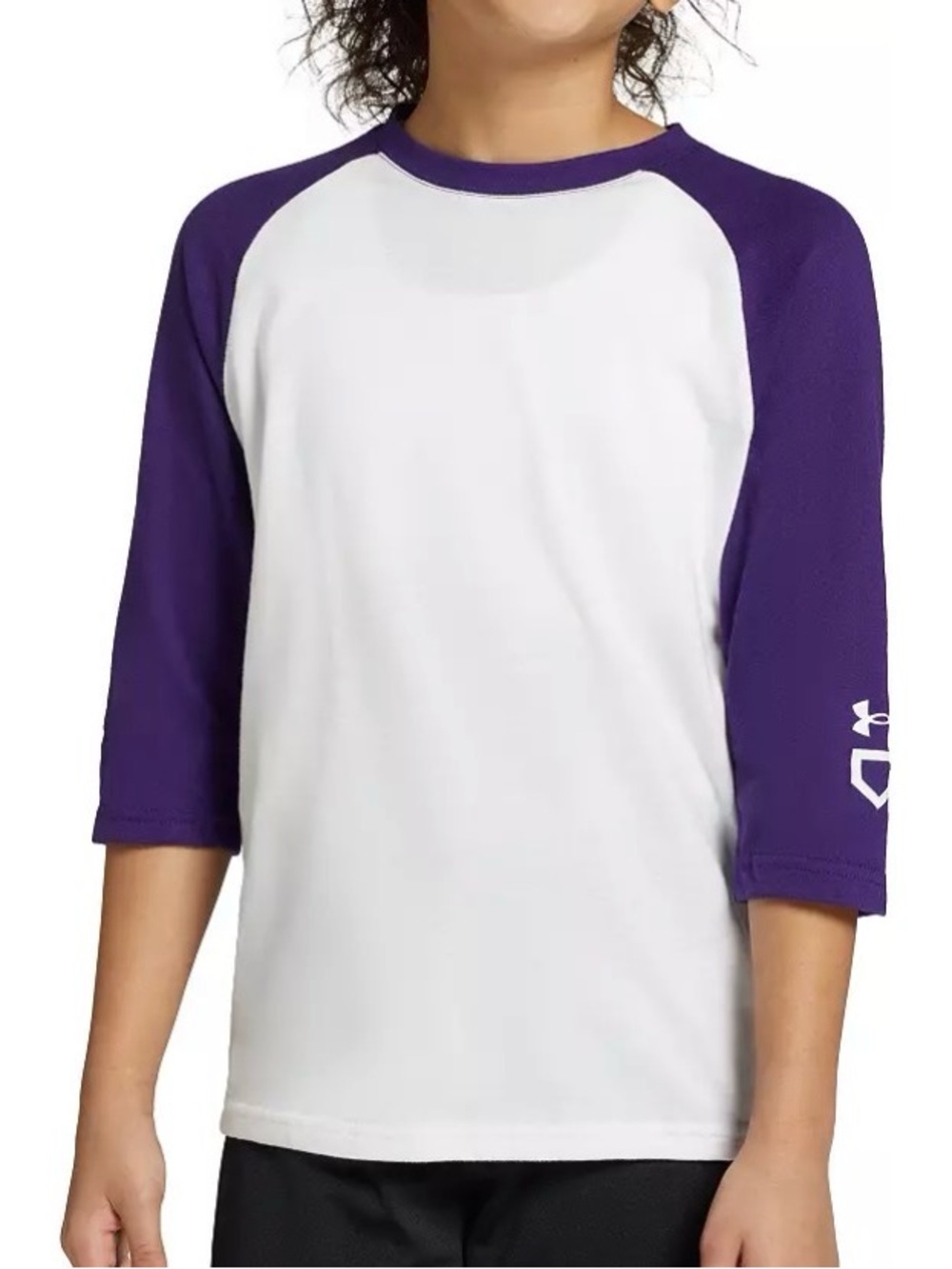Two Under Armour White Tees with Purple /pink Neck Trim